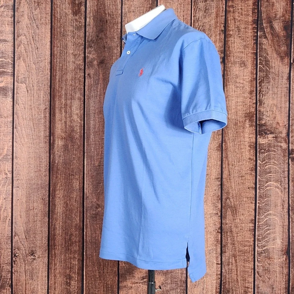 Vtg Periwinkle Blue Mens Polo With Coral Pony Excellent Condition
